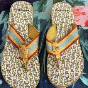 Tory Burch yellow platform flip flops